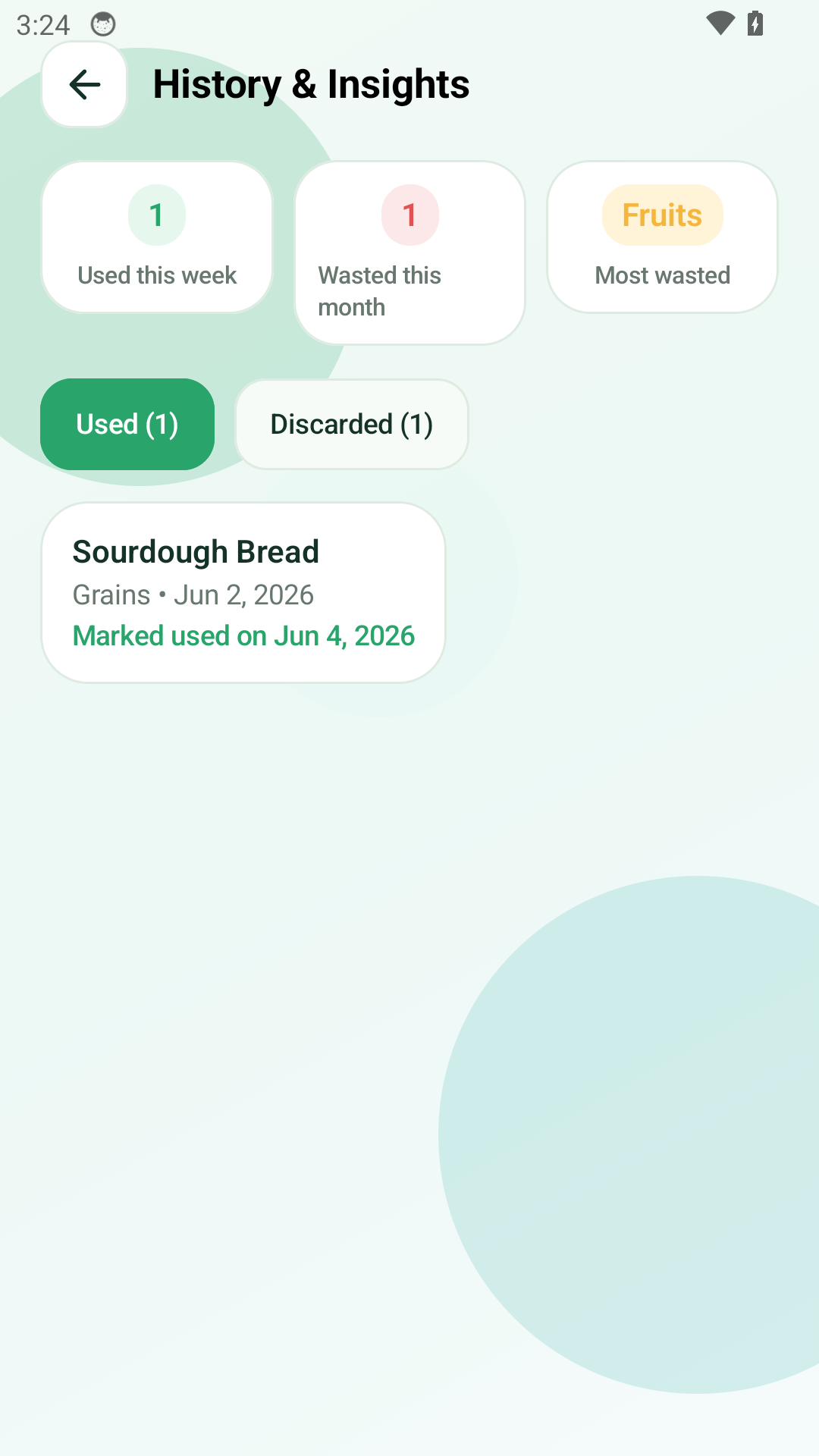 History and insights screen